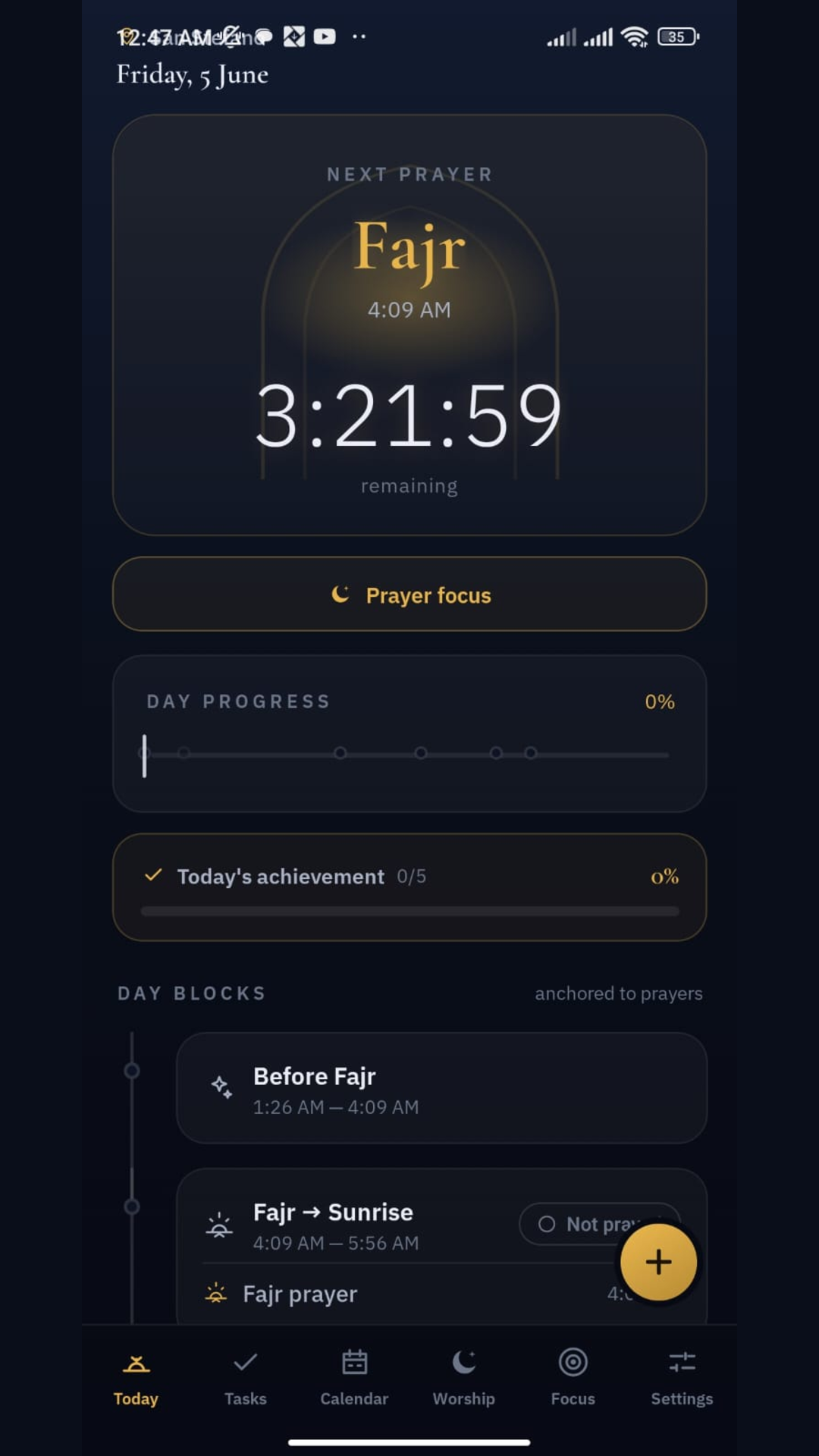 Nibras — native iOS + Android app, today screen